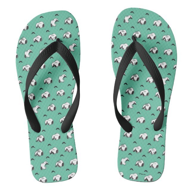Snoopy Moustaches & Teal Pattern Thongs (Footbed)