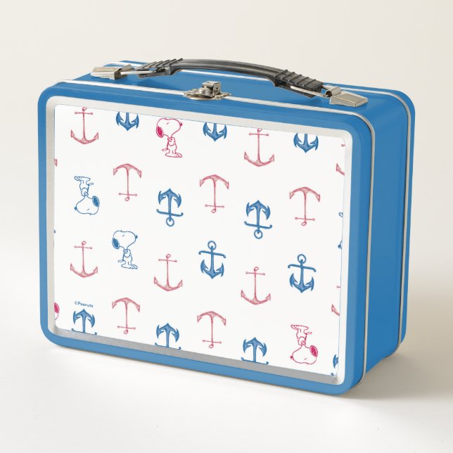 Snoopy Nautical Anchor Pattern Metal Lunch Box (Front)