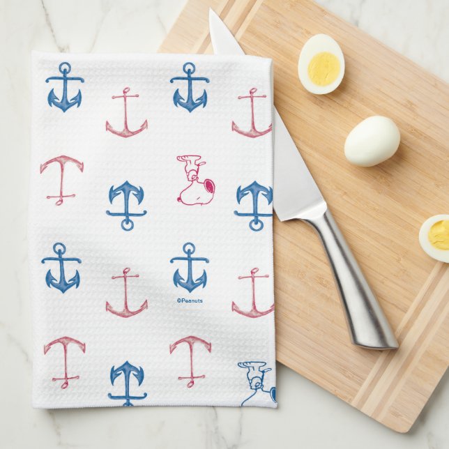 Snoopy Nautical Anchor Pattern Tea Towel (Quarter Fold)