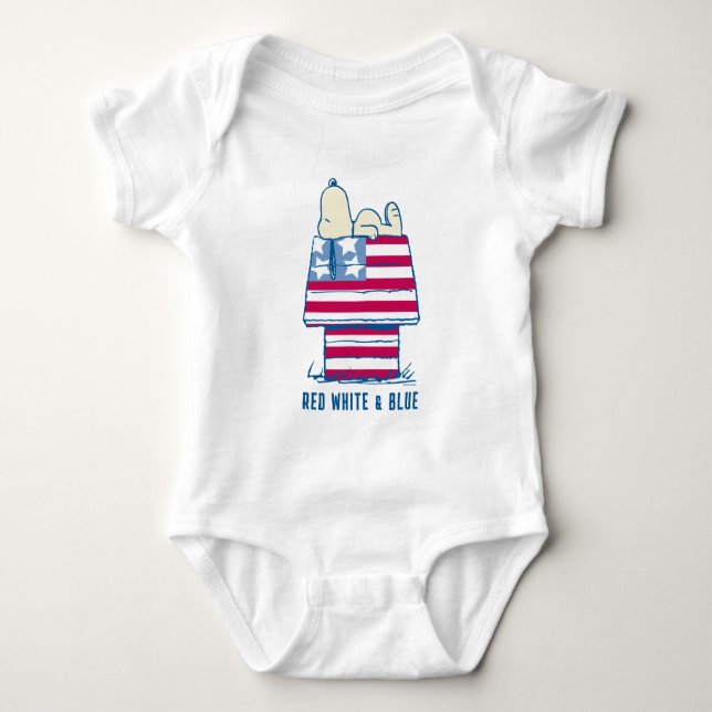 Snoopy on 4th of July Dog House Baby Bodysuit (Front)