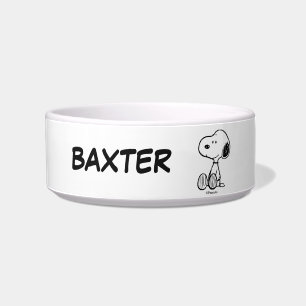 Snoopy on Black White Comics Add Pet Name Bowl