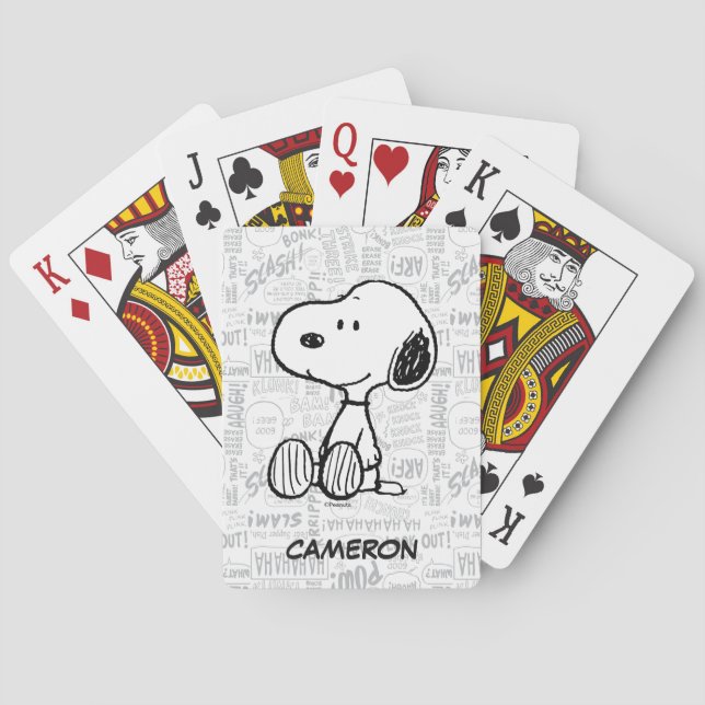 Snoopy on Black White Comics Playing Cards (Back)