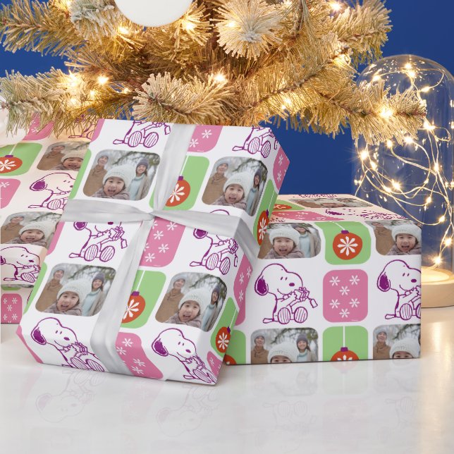 Snoopy Pastel Christmas | Family Photo Wrapping Paper (Holidays)
