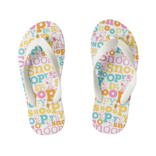 Snoopy Pastel Text Pattern Kid's Thongs
