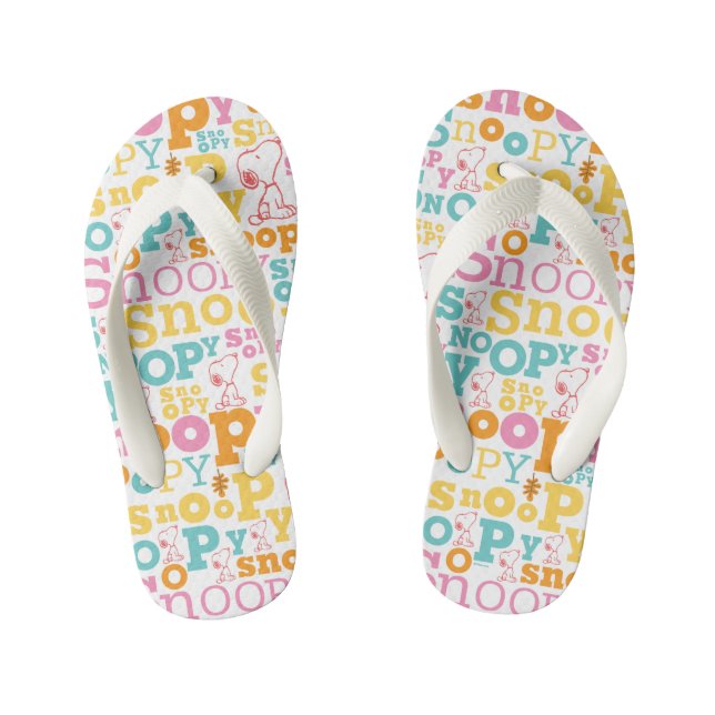 Snoopy Pastel Text Pattern Kid's Thongs (Footbed)