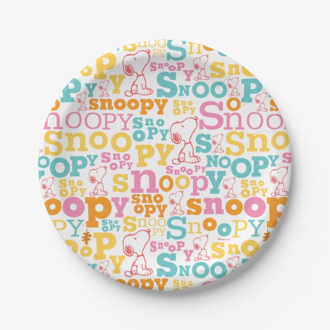 Snoopy Pastel Text Pattern Paper Plate (Front)