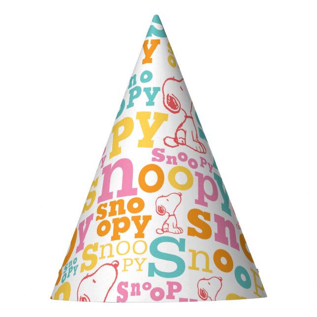 Snoopy Pastel Text Pattern Party Hat (Front)