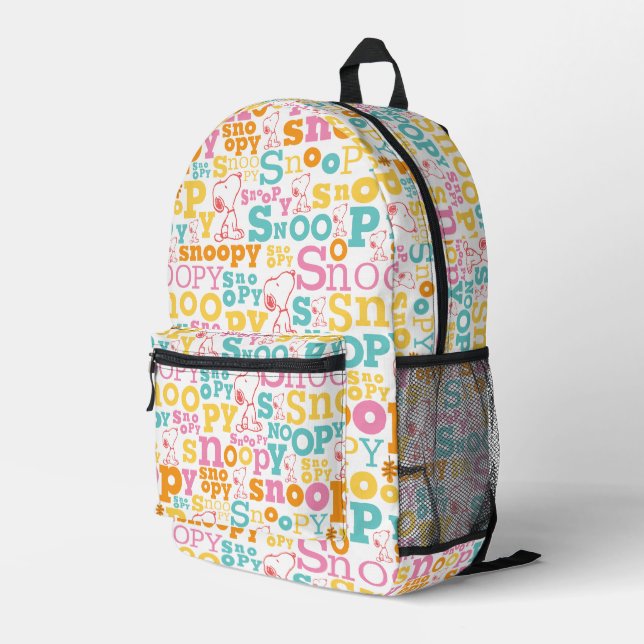 Snoopy Pastel Text Pattern Printed Backpack (Back Corner Right)