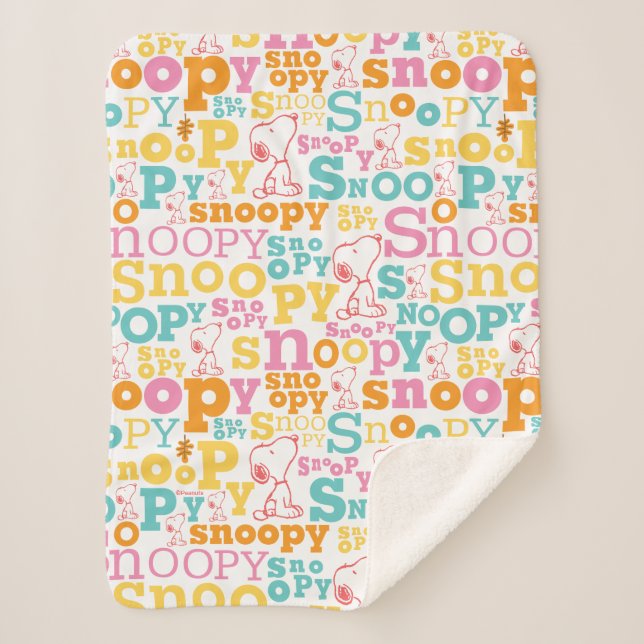 Snoopy Pastel Text Pattern Sherpa Blanket (Front)