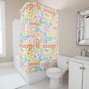Snoopy Pastel Text Pattern Shower Curtain