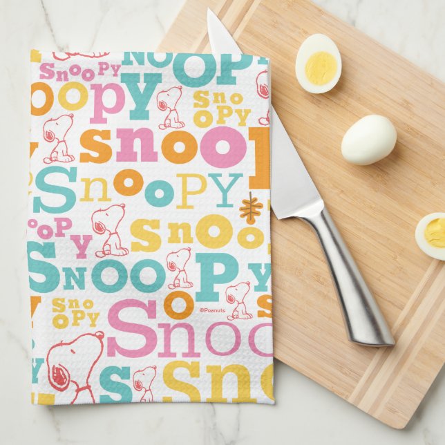 Snoopy Pastel Text Pattern Tea Towel (Quarter Fold)