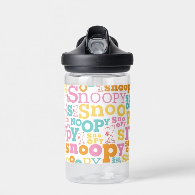 Snoopy Pastel Text Pattern Water Bottle (Front)