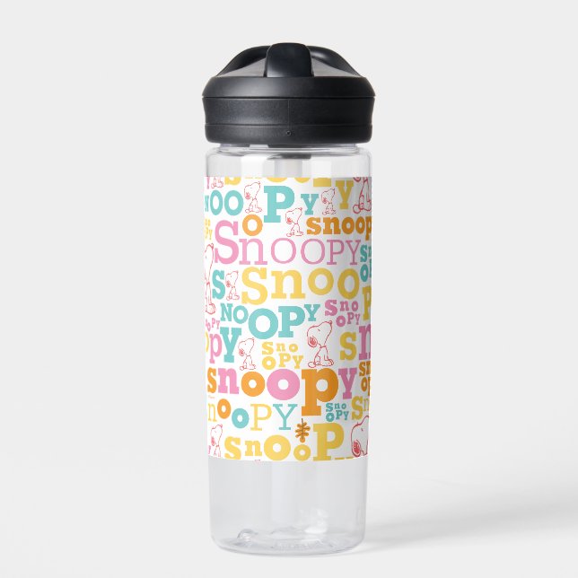 Snoopy Pastel Text Pattern Water Bottle (Front)