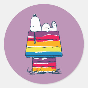 Snoopy   Rainbow Dog House Classic Round Sticker