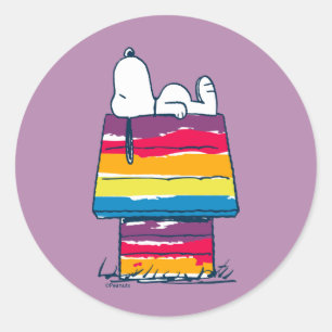 Snoopy   Rainbow Dog House Classic Round Sticker