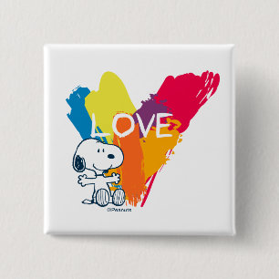 Snoopy   Rainbow Love Heart 15 Cm Square Badge