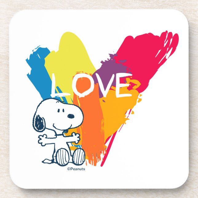 Snoopy | Rainbow Love Heart Coaster (Front)