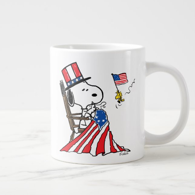 Snoopy Sewing 4th of July Flag Large Coffee Mug (Right)