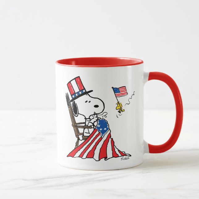 Snoopy Sewing 4th of July Flag Mug (Right)