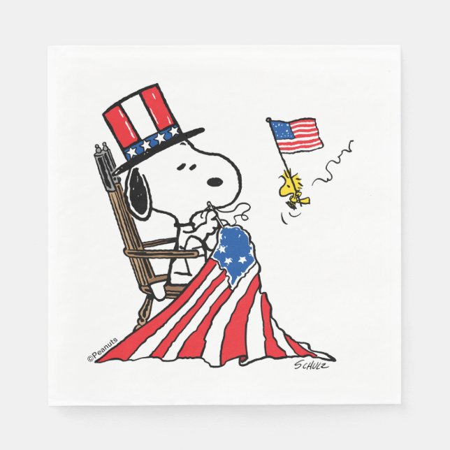Snoopy Sewing 4th of July Flag Napkin (Front)