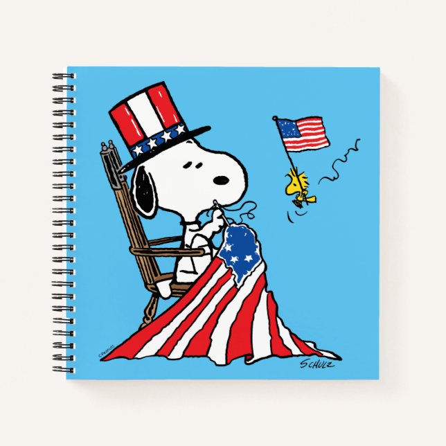 Snoopy Sewing 4th of July Flag Notebook (Front)