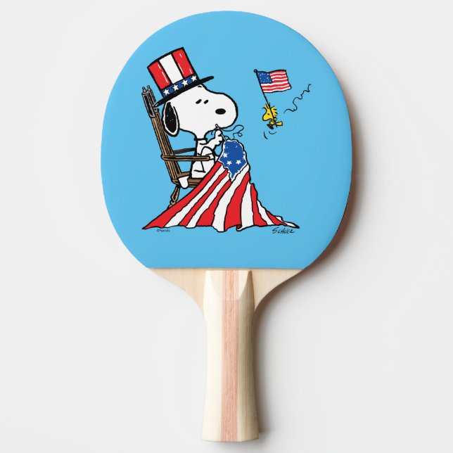 Snoopy Sewing 4th of July Flag Ping Pong Paddle (Front)