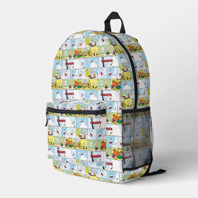 Snoopy Sled Riding Food Dish Printed Backpack (Back Corner Right)