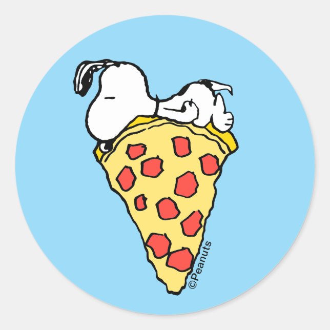 Snoopy | Sleepy Pizza Slice Classic Round Sticker (Front)