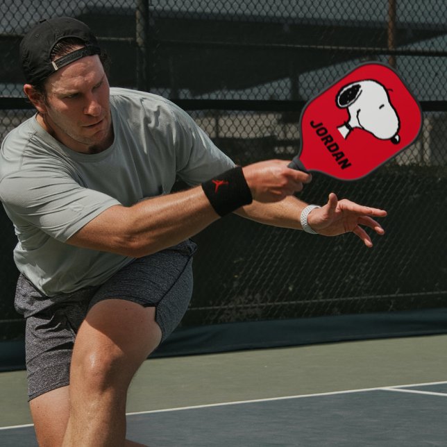 Snoopy Smile Giggle Laugh | Add Your Name Pickleball Paddle (Person playing pickle ball)