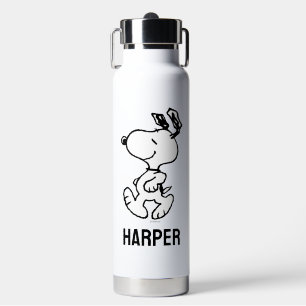 Snoopy So Sweet Flower Pattern   Add Your Name Water Bottle