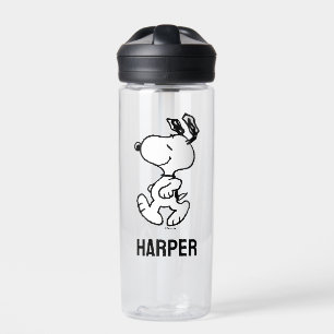 Snoopy So Sweet Flower Pattern   Add Your Name Water Bottle