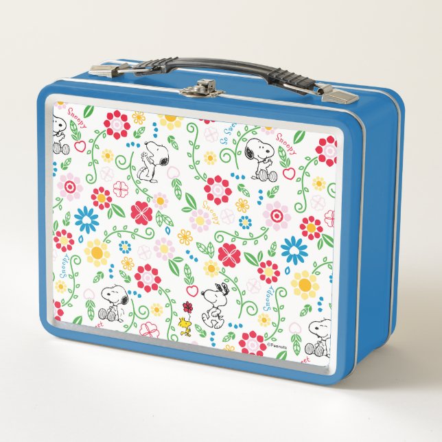 Snoopy So Sweet Flower Pattern Metal Lunch Box (Front)