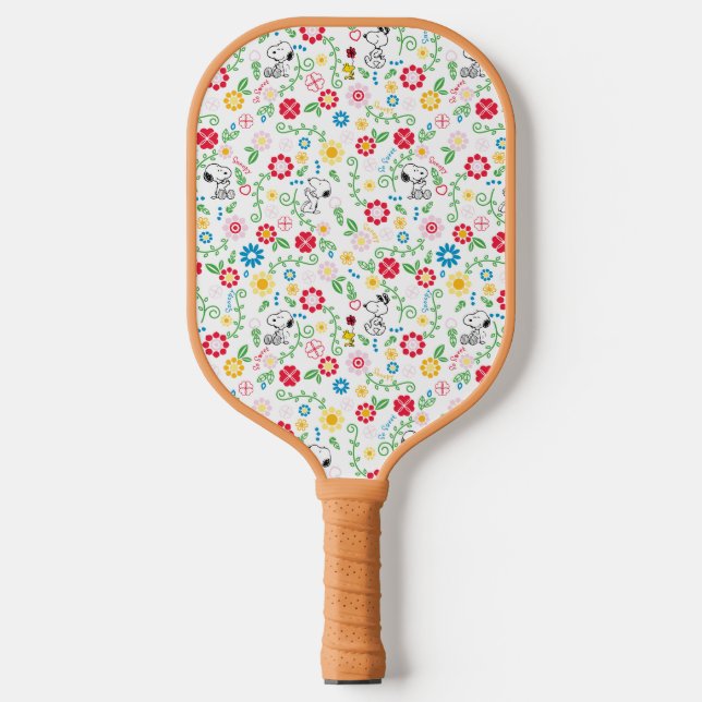 Snoopy So Sweet Flower Pattern Pickleball Paddle (Front)
