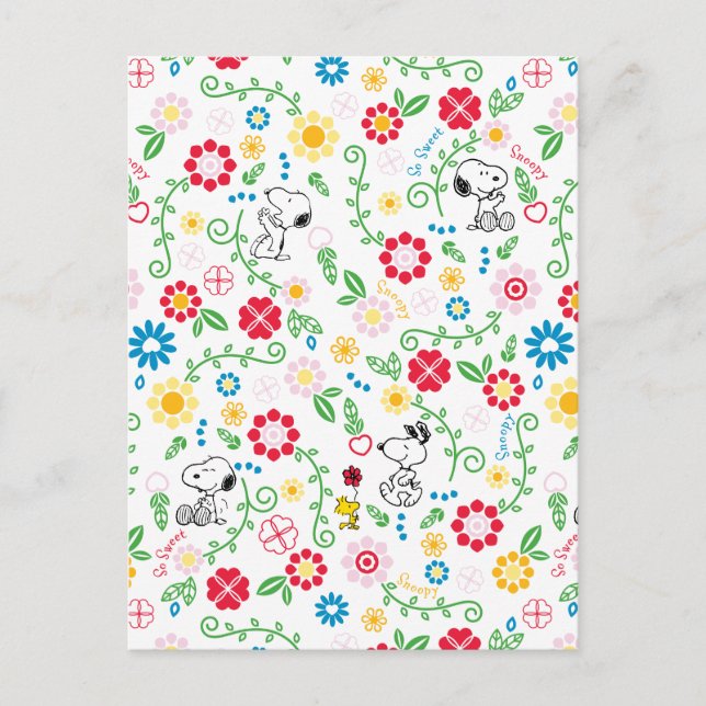 Snoopy So Sweet Flower Pattern Postcard (Front)