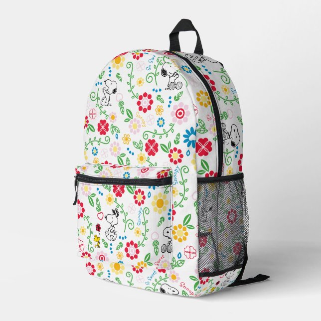 Snoopy So Sweet Flower Pattern Printed Backpack (Back Corner Right)