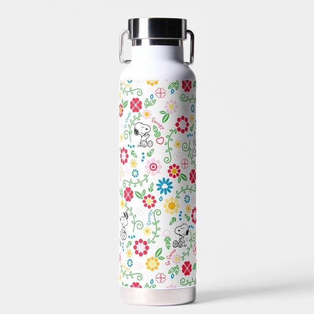 Snoopy So Sweet Flower Pattern Water Bottle (Front)