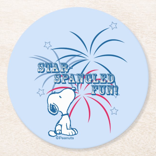 Snoopy Star Spangled Fun Round Paper Coaster (Front)