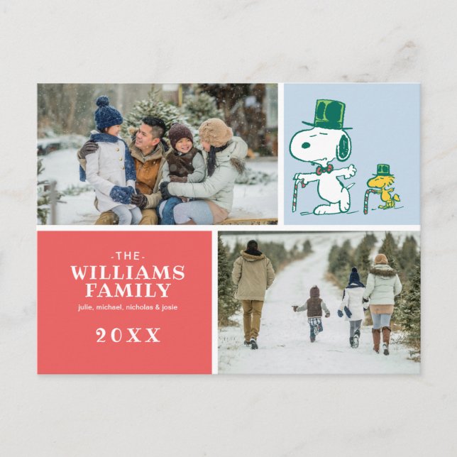 Snoopy Top Hat Peppermint Candy Holiday Postcard (Front)