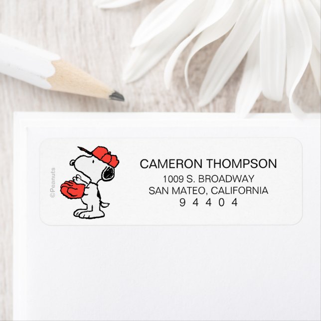 Snoopy Varsity Sports Baseball Return Address Label (Insitu)
