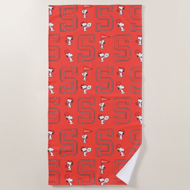Snoopy Varsity Sports Pattern Beach Towel (Front)