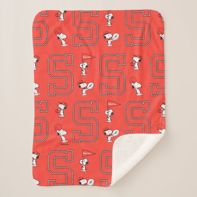 Snoopy Varsity Sports Pattern Sherpa Blanket (Front)