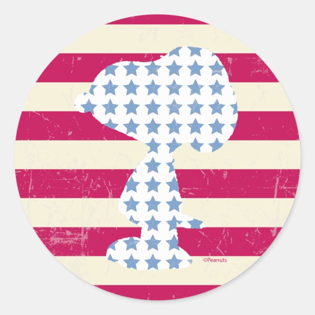 Snoopy Vintage Stars & Stripes Classic Round Sticker (Front)