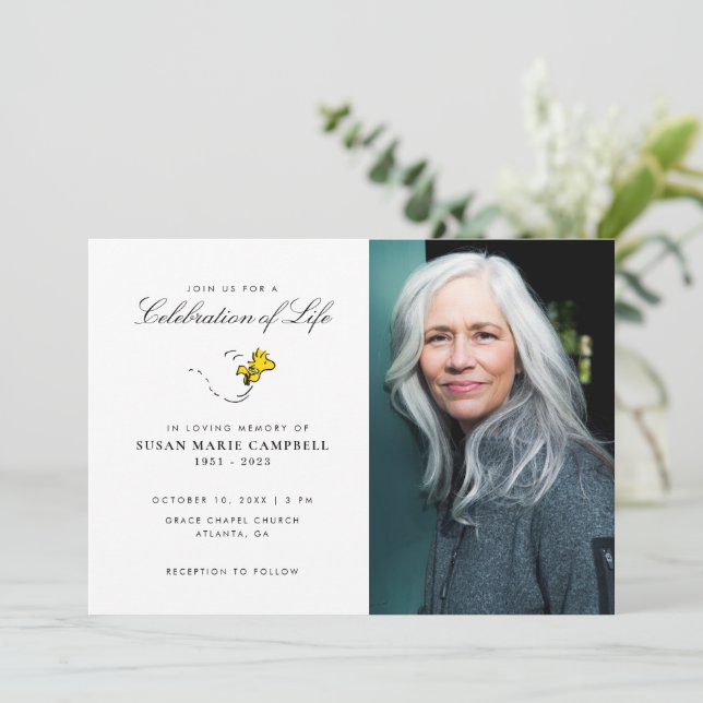 Snoopy & Woodstock Celebration of Life with Photo  Invitation (Standing Front)