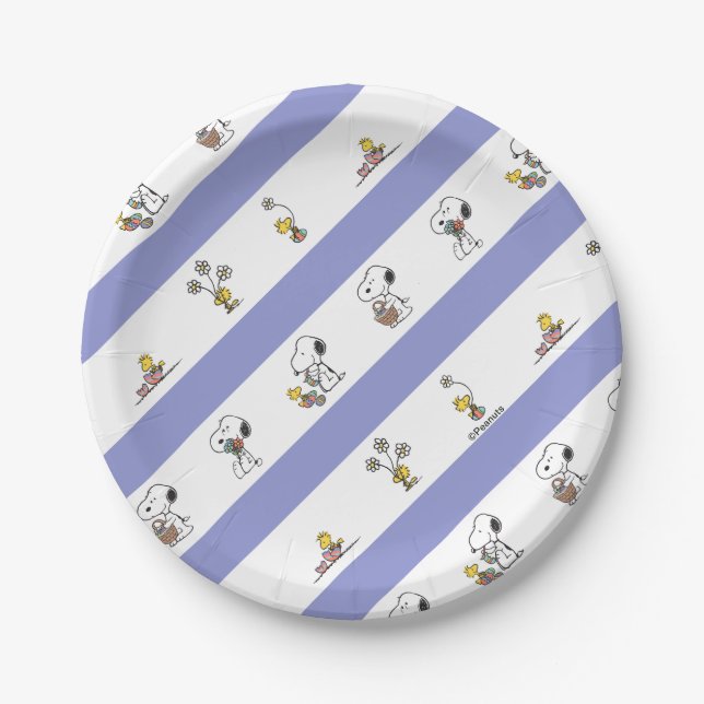 Snoopy & Woodstock Easter Stripe Pattern Paper Plate (Front)