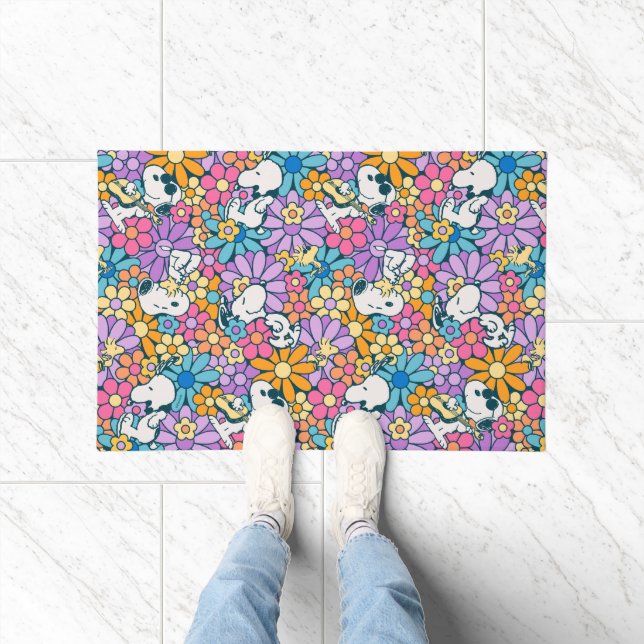 Snoopy & Woodstock Flower Pattern Doormat (Indoor)