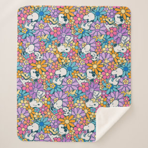 Snoopy & Woodstock Flower Pattern Sherpa Blanket