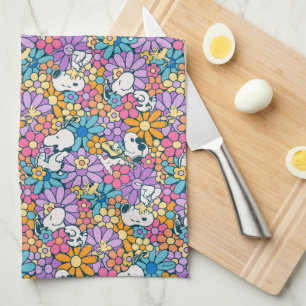 Snoopy & Woodstock Flower Pattern Tea Towel