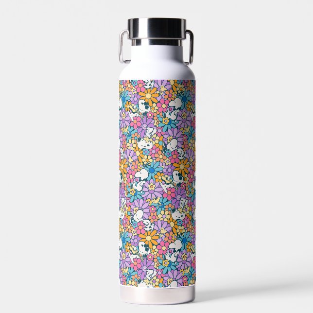 Snoopy & Woodstock Flower Pattern Water Bottle (Front)