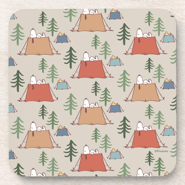 Snoopy & Woodstock Go Camping Pattern Coaster (Front)