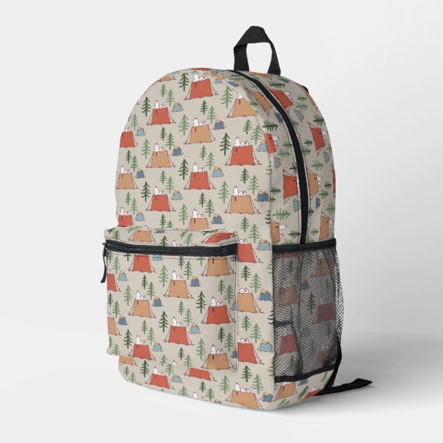 Snoopy & Woodstock Go Camping Pattern Printed Backpack (Back Corner Right)